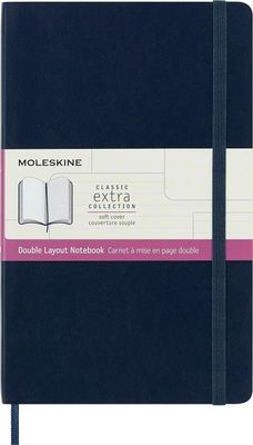 Moleskine Classic Notebook, Soft Cover, Large, Double Layout, Ruled/Plain, Sapphire Blue, 192 Pages (5" x 8.25")