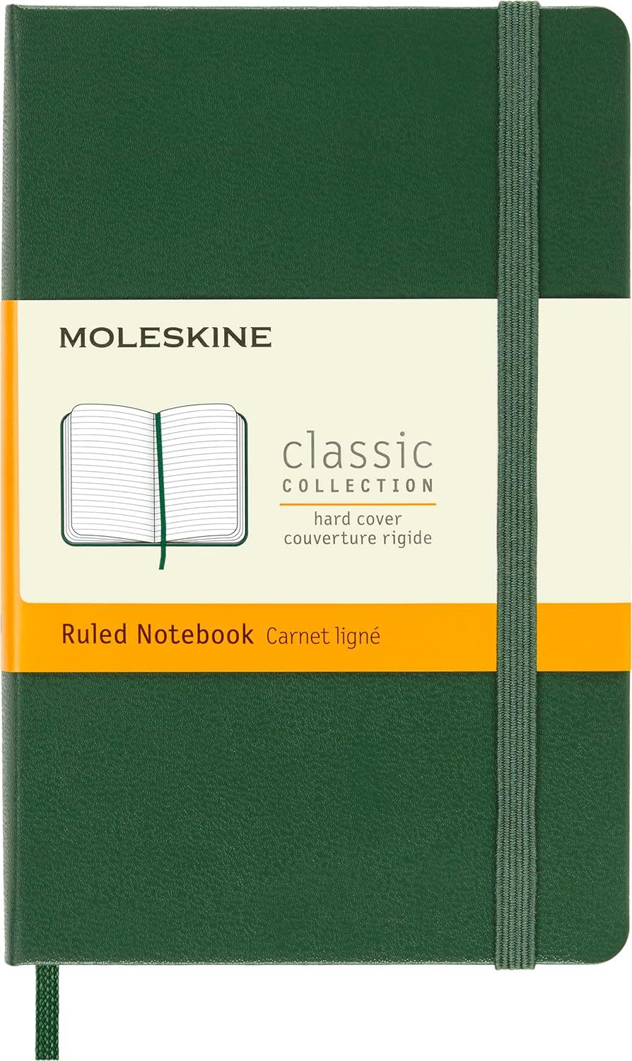 Moleskine Classic Notebook, Hard Cover, Pocket, Ruled, Myrtle Green, 192 Pages (3.5" x 5.5")