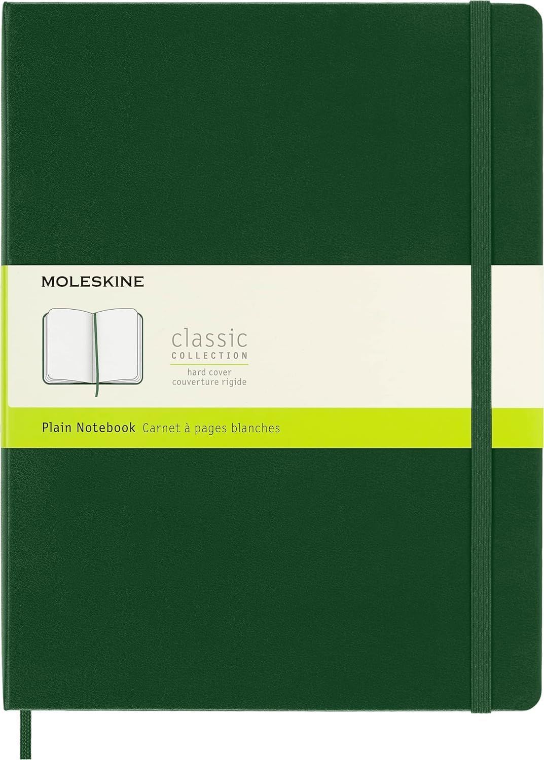Moleskine Classic Notebook, Hard Cover, X Large, Plain, Myrtle Green, 192 Pages (7.5" x 9.5")