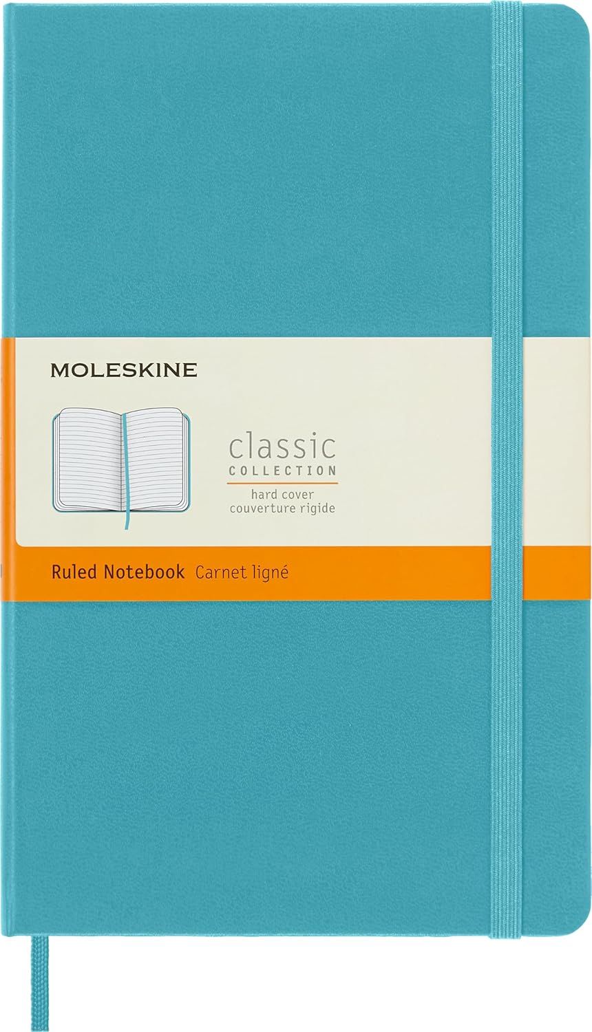 Moleskine Classic Notebook, Hard Cover, Large, Ruled, Reef Blue, 240 Pages (5" x 8.25")