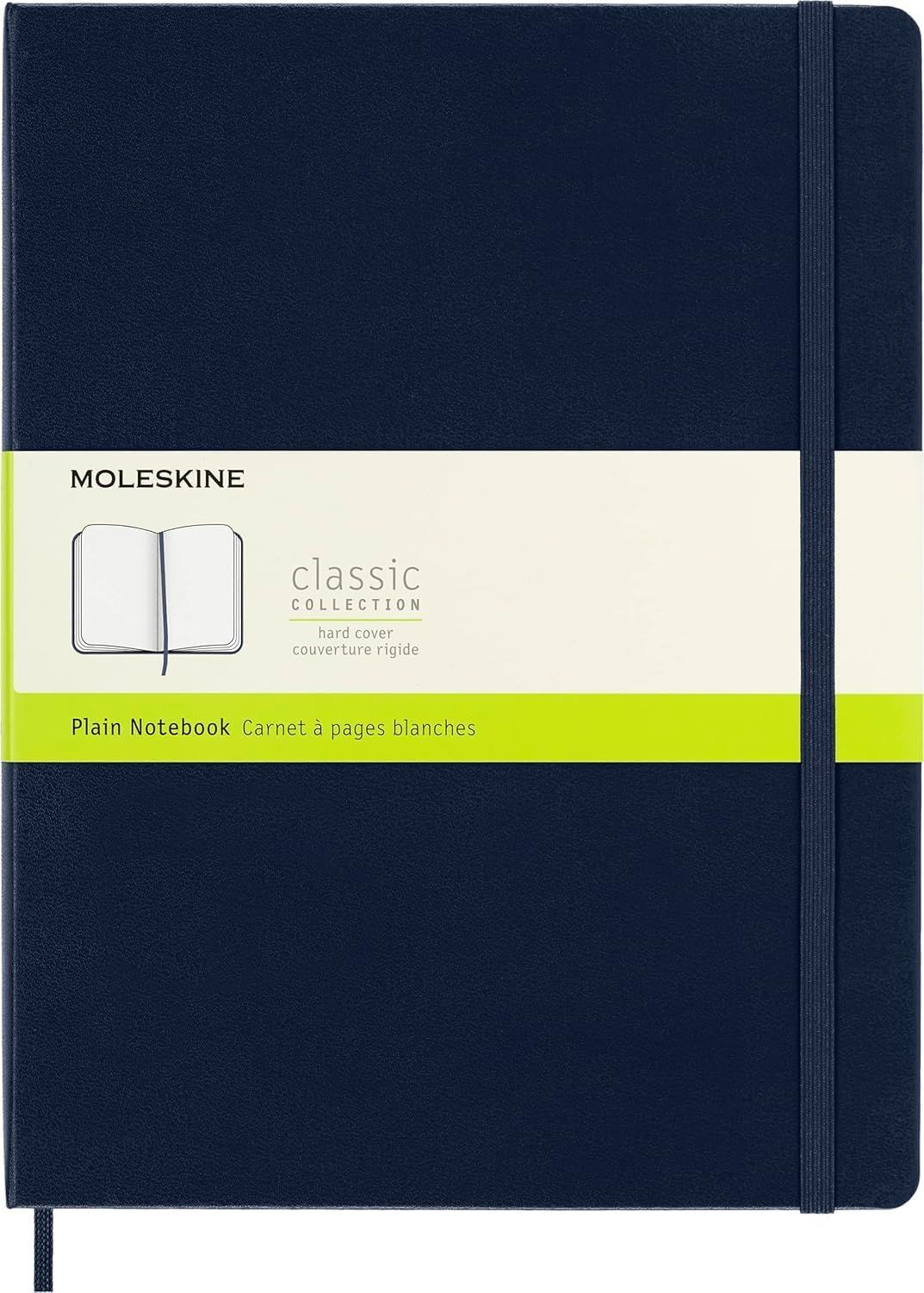 Moleskine Classic Notebook, Hard Cover, X Large, Plain, Sapphire Blue, 192 Pages (7.5" x 9.5")