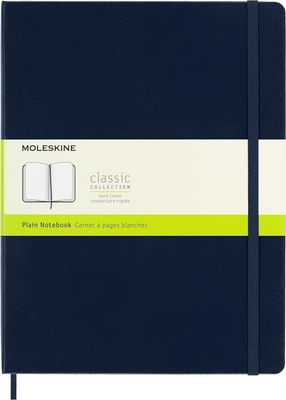 Moleskine Classic Notebook, Hard Cover, X Large, Plain, Sapphire Blue, 192 Pages (7.5" x 9.5")