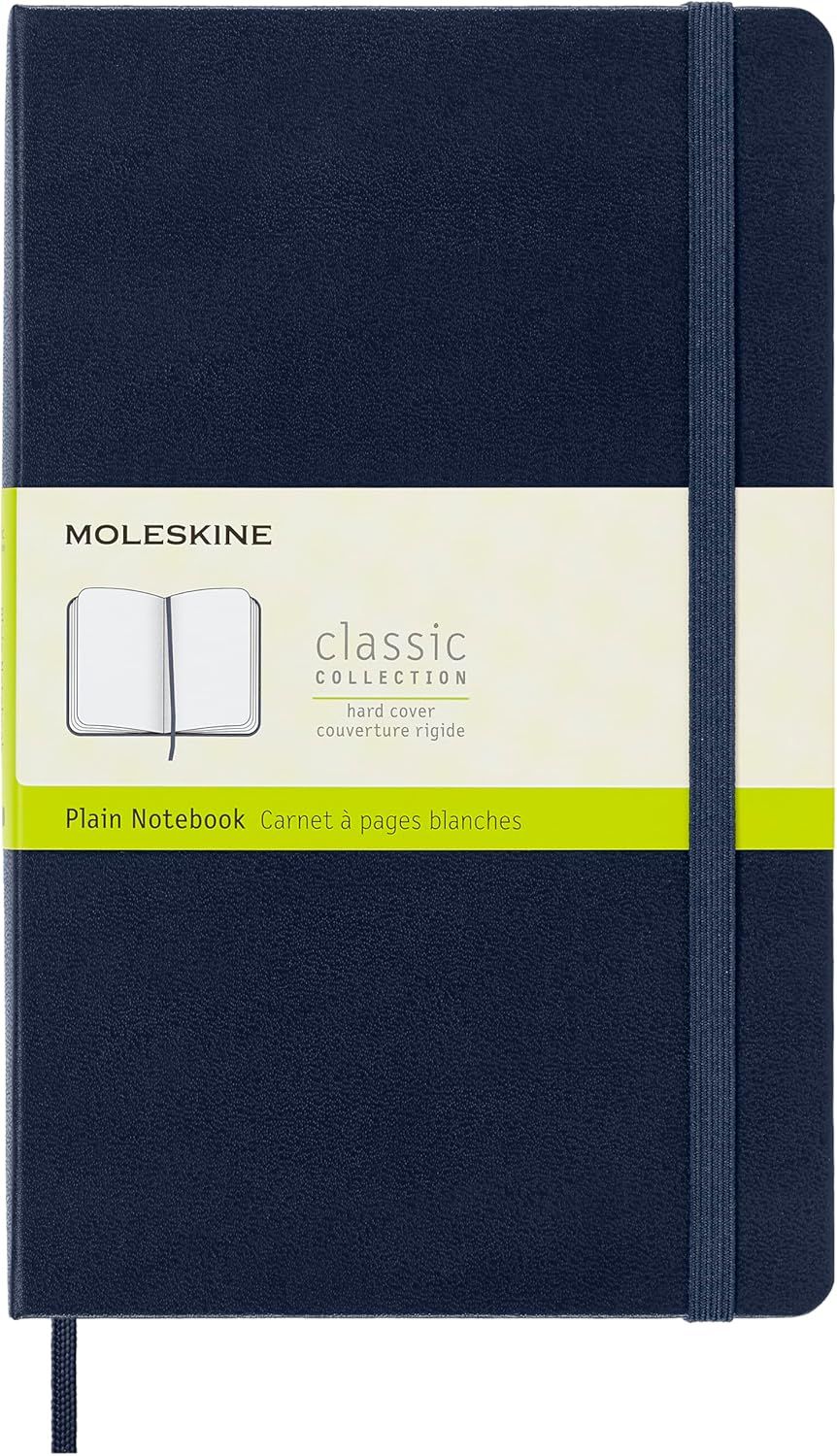 Moleskine Classic Notebook, Hard Cover, Large, Plain, Sapphire Blue, 240 Pages (5" x 8.25")