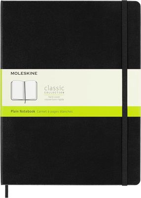 Moleskine Classic Notebook, Hard Cover, X Large, Plain, Black, 192 Pages (7.5" x 9.5")