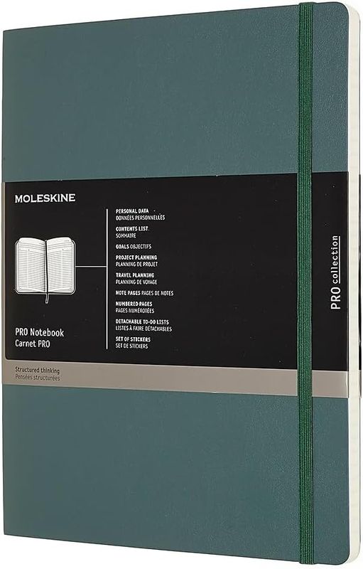 Moleskine PRO Notebook, Soft Cover, XL Professional Project Planning, Forest Green, 192 Pages, (7.5" x 9.5")