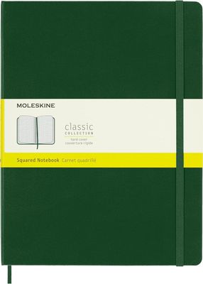 Moleskine Classic Notebook, Hard Cover, XL, Squared/Grid, Myrtle Green, 192 Pages, (7.5" x 9.5")