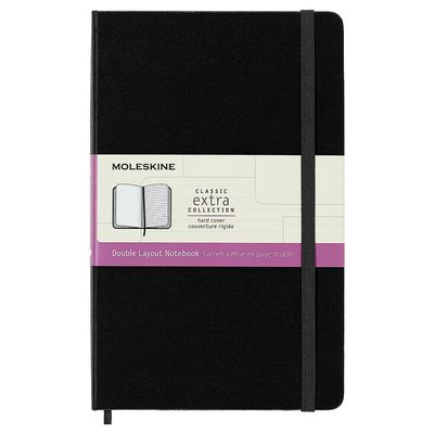 Moleskine Classic Notebook, Hard Cover, Large, Double Layout, Ruled/Plain, Black, 240 Pages (5" x 8.25")