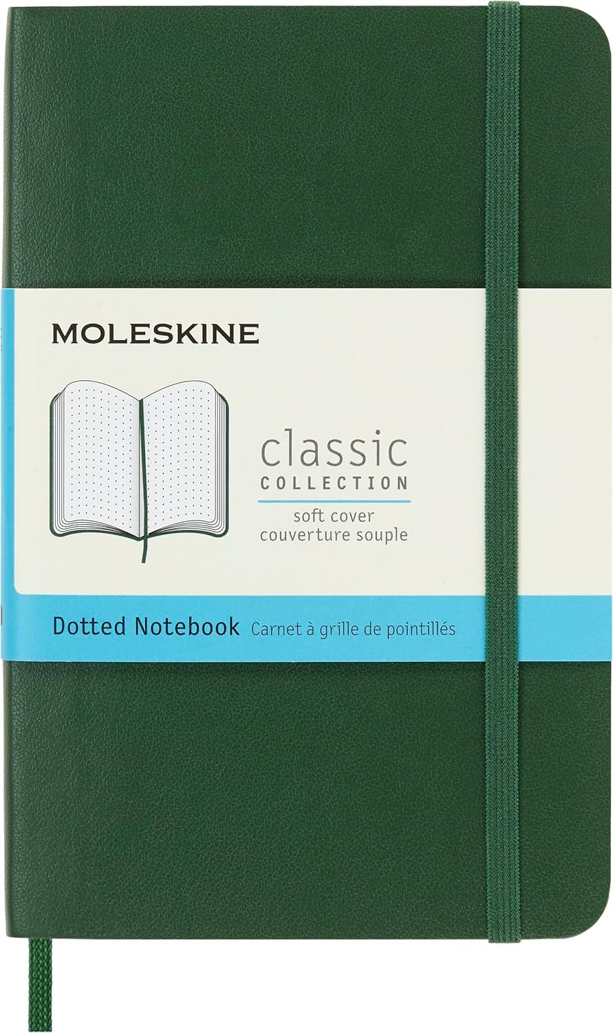 Moleskine Classic Notebook, Soft Cover, Pocket, Dotted, Myrtle Green, 192 Pages, (3.5" x 5.5")