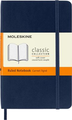 Moleskine Classic Notebook, Soft Cover, Pocket, Ruled, Sapphire Blue, 192 Pages,  (3.5" x 5.5")