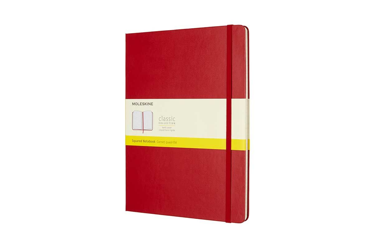 Moleskine Classic Notebook, Hard Cover, X Large, Squared, Scarlet Red, 192 Pages (7.5" x 9.5")