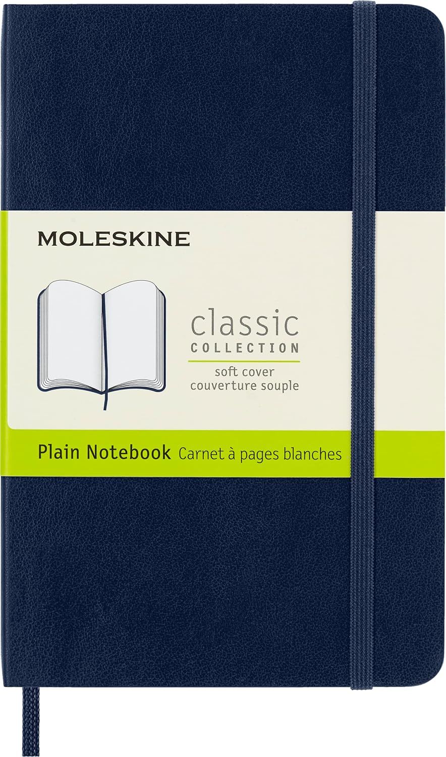 Moleskine Classic Notebook, Soft Cover, Pocket, Plain, Sapphire Blue, 192 Pages, (3.5" x 5.5")