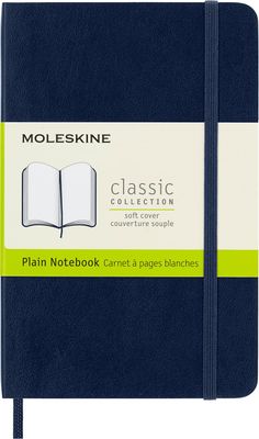 Moleskine Classic Notebook, Soft Cover, Pocket, Plain, Sapphire Blue, 192 Pages, (3.5" x 5.5")