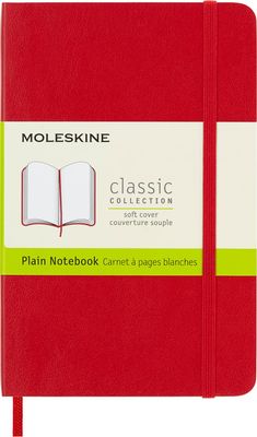 Moleskine Classic Notebook, Soft Cover, Pocket, Plain, Scarlet Red, 192 Pages, (3.5" x 5.5")