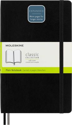 Moleskine Classic Expanded Notebook, Soft Cover, Large, Plain, Black, 400 Pages,  (5" x 8.25")