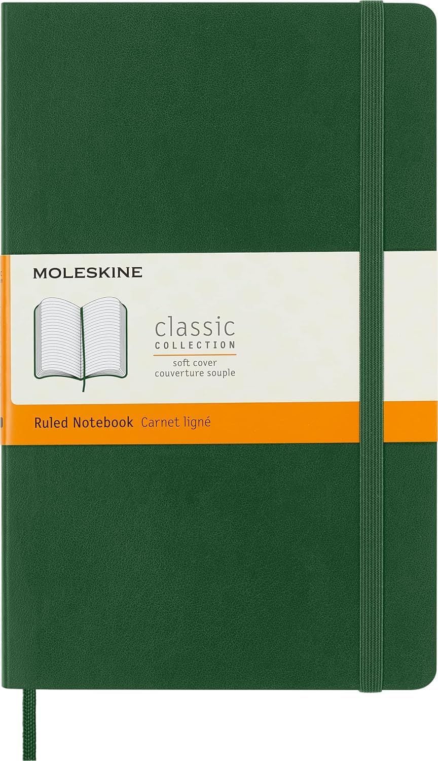 Moleskine Classic Notebook, Soft Cover, Large, Ruled, Myrtle Green, 240 Pages, (5" x 8.25")