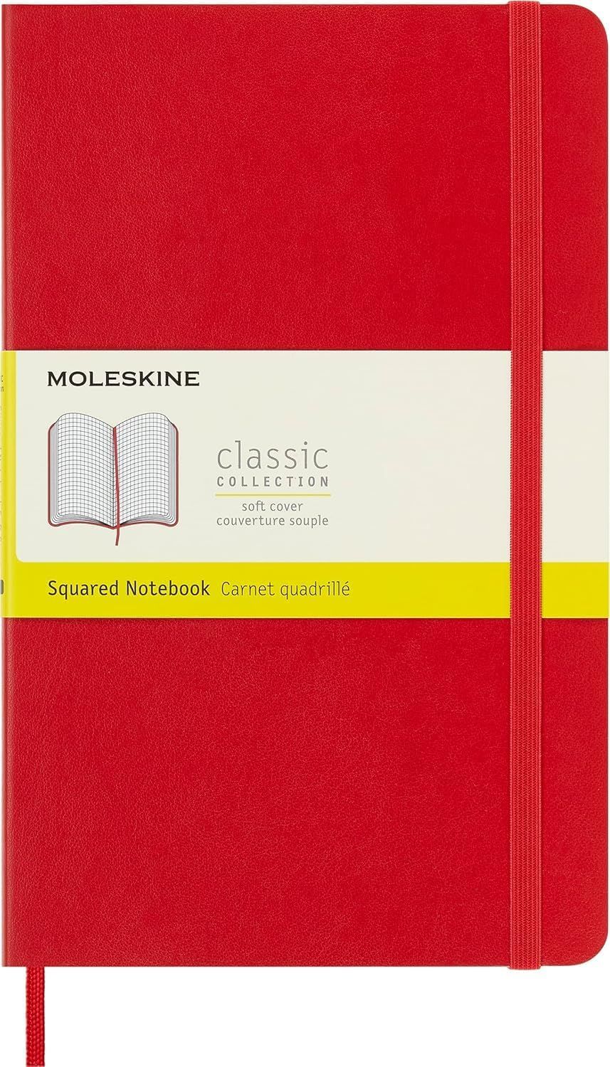 Moleskine Classic Notebook, Soft Cover, Large, Squared, Scarlet Red, 192 pages,  (5" x 8.25")