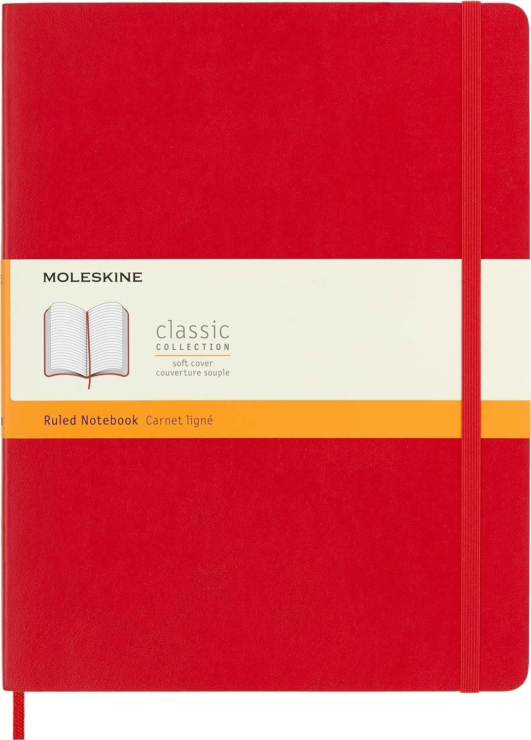 Moleskine Classic Notebook, Soft Cover, X Large, Ruled, Scarlet Red, 192 Pages, (7.5" x 9.5")