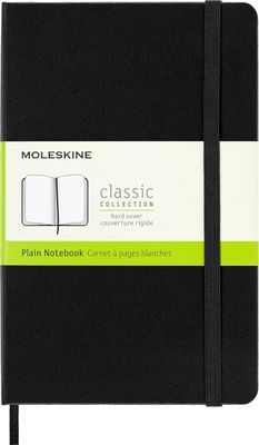 Moleskine Classic Notebook, Hard Cover, Medium, Plain/Blank, Black, 208 Pages, (4.5" x 7")