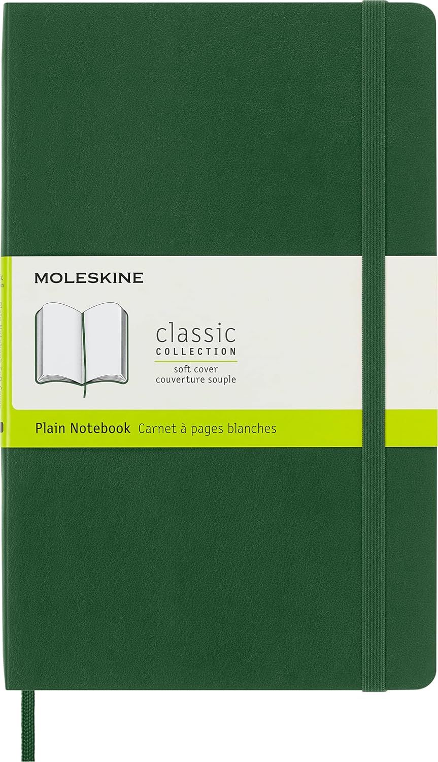 Moleskine Classic Notebook, Soft Cover, Large, Plain, Myrtle Green, 240 Pages, (5" x 8.25")