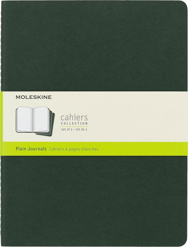 Moleskine Cahier Journal, Soft Cover, X Large, Plain, Myrtle Green, 120 Pages (7.5" x 9.5") (Set of 3)