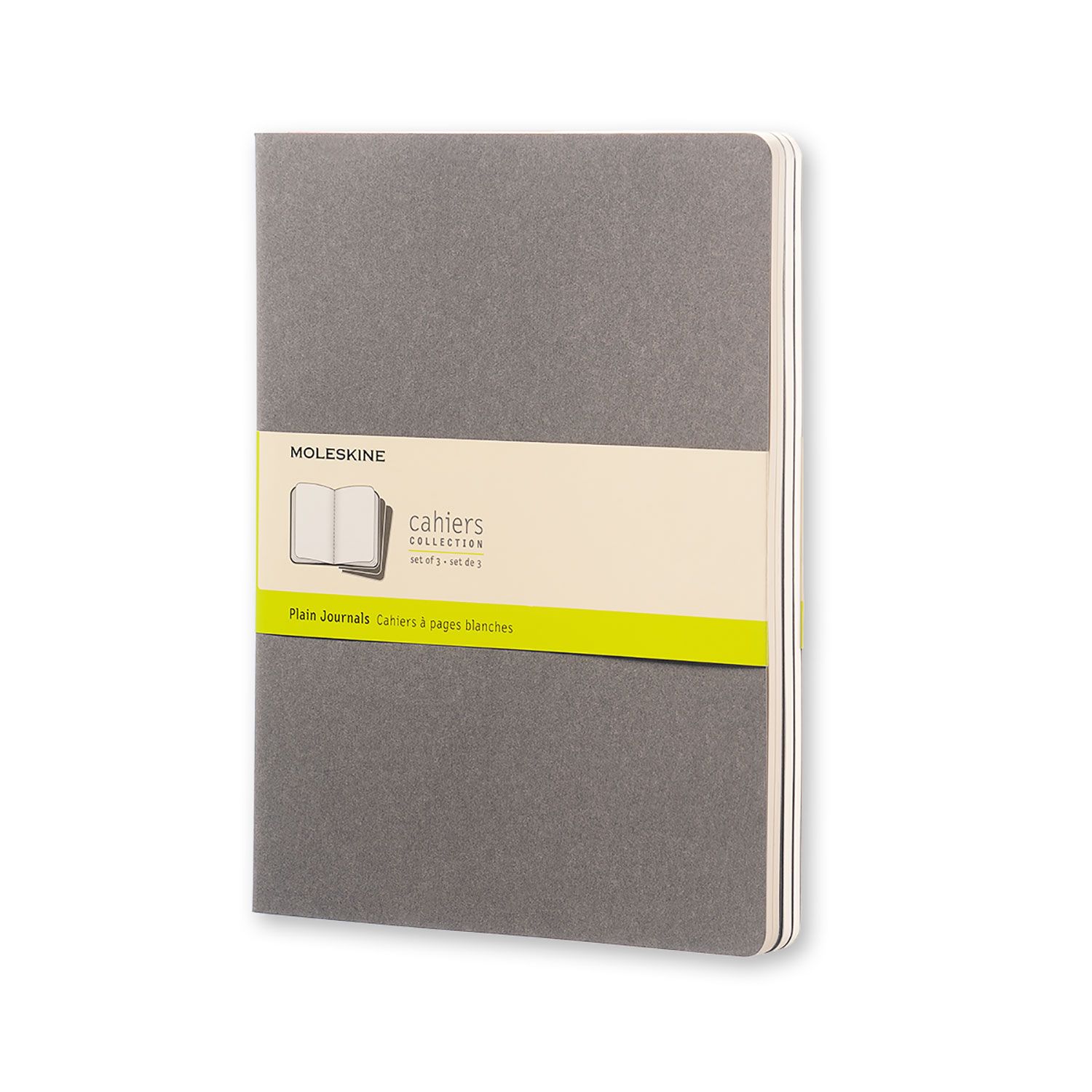 Moleskine Cahier Journal, Soft Cover, X Large, Plain, Grey, 120 Pages (7.5" x 9.5") (Set of 3)