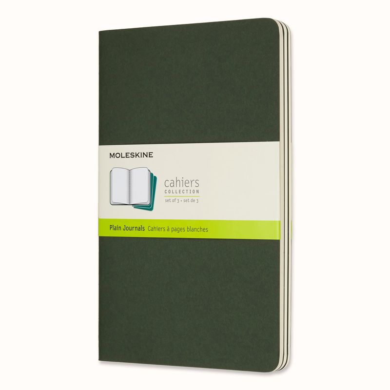 Moleskine Cahier Journal, Soft Cover, Large, Plain, Myrtle Green, 80 Pages, (5" x 8.25") (Set of 3)