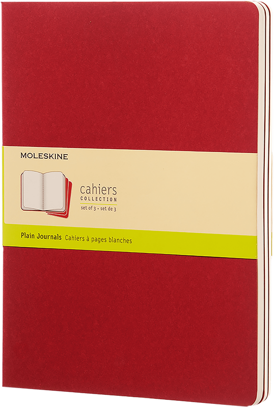 Moleskine Cahier Journal, Soft Cover, X Large, Pocket Plain, Cranberry Red, 120 Pages (7.5" x 9.75") (Set of 3)