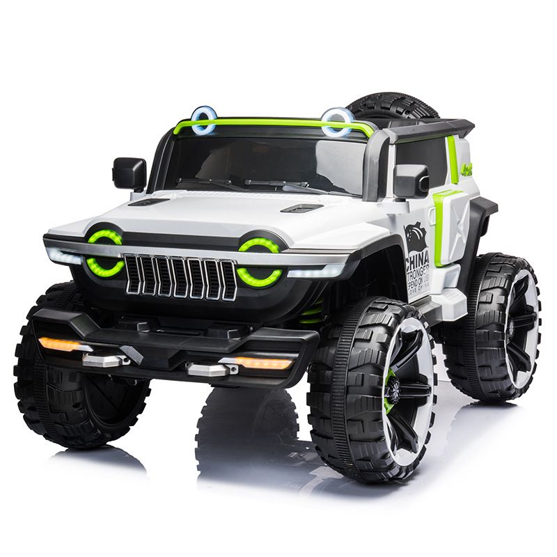 Children&#39;s Electric Car Tank 300 Off-road Vehicle Can Sit Double Remote Control Car Boys And Girls Baby Toy Car Gift Car, Color: White four-wheel drive + wheel light + 12v10 large battery