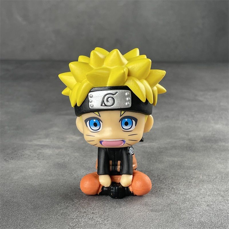 Huo Ying Hand-held Sitting Posture Naruto Kakashi Sasuke Skunk Car Ornaments Blind Box Animation Model Wholesale, Color: Q version of sitting posture Naruto