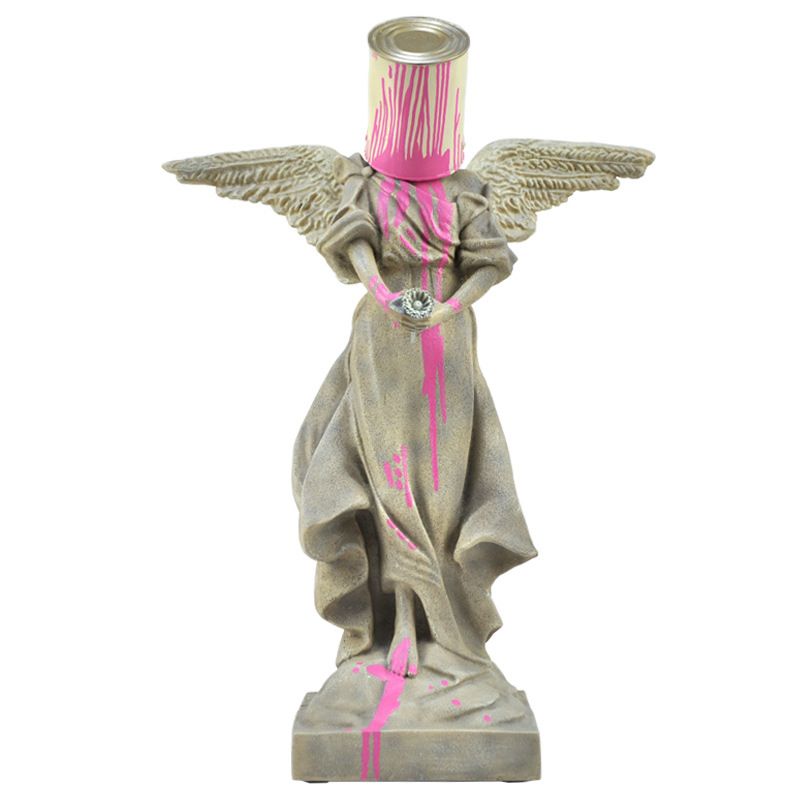 Jian Zhi Home Banksy Banks Escultura Banksy Pintura Cubo de pintura Annamentos Crafts Decoraciones para el hogar, Color: Gray