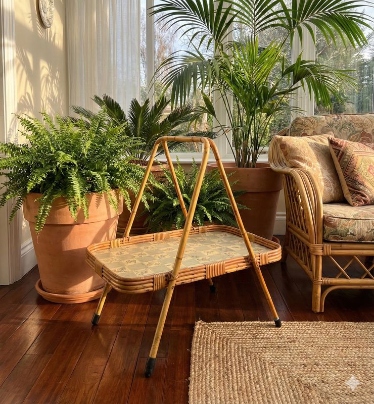 🌿✨Vintage rotan dienblad op pootjes