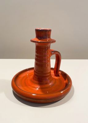 West German Pottery kandelaar. Rood/oranje lava glazuur. Vintage keramiek jaren 60