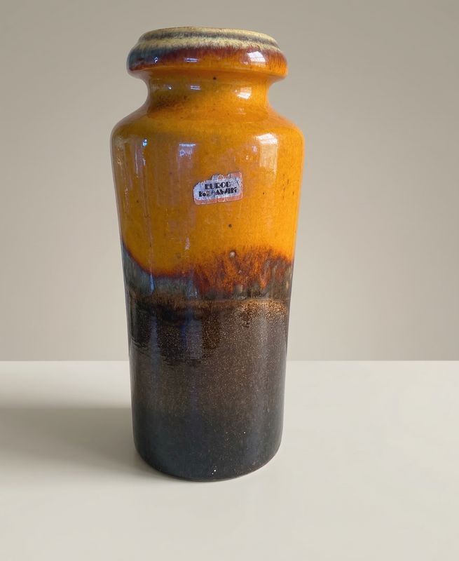 🏺✨West German Pottery vaas 517-30 – okergeel en bruin lava glazuur – vintage keramiek jaren 60/70