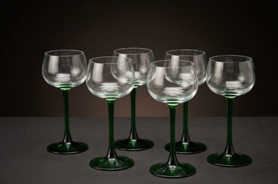 6 vintage glazen met groene steel