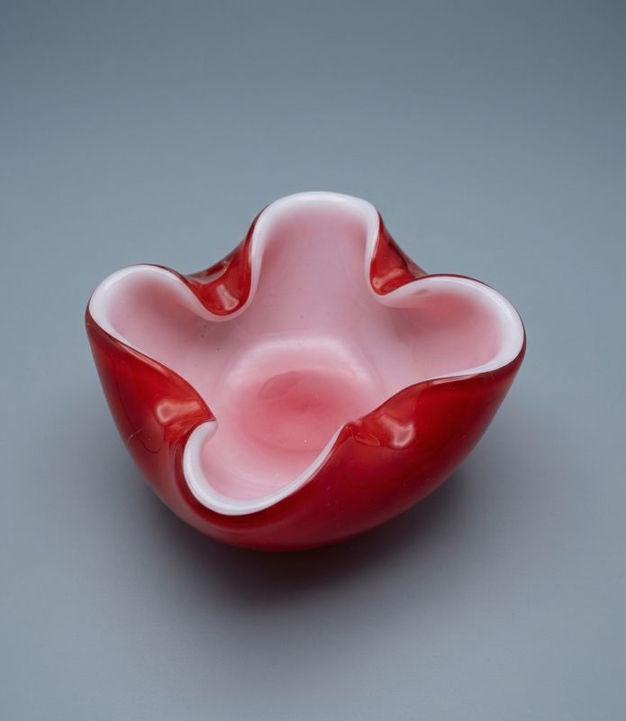 💚🤍❤️Vintage Murano stijl glazen schaaltje rood-wit