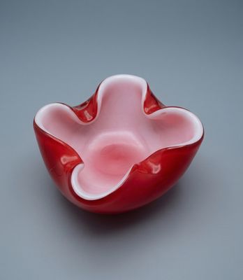 💚🤍❤️Vintage Murano stijl glazen schaaltje rood-wit