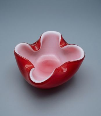 Vintage Murano stijl glazen schaaltje rood-wit