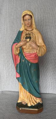 Vintage gipsen Mariabeeld Onbevlekt Hart 43 cm, geheel vooraanzicht
