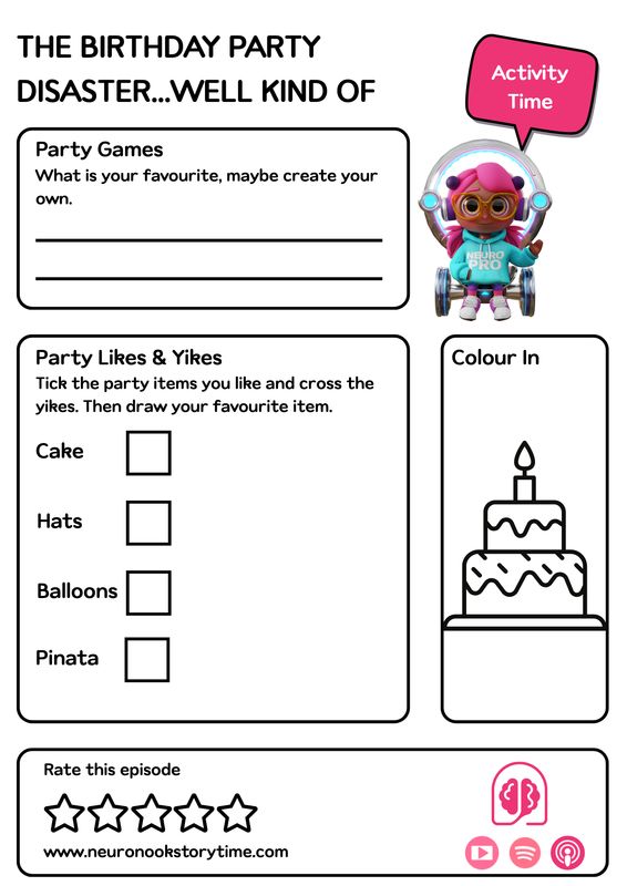 The Birthday Party Disaster...Well Kind Of Activity Sheet