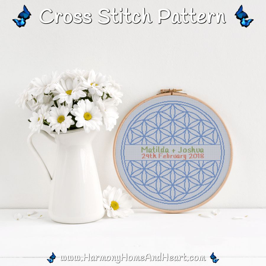 Custom Wedding Flower Of Life Cross Stitch Pattern
