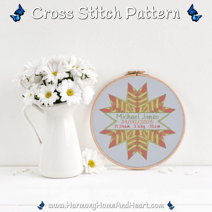 Custom Birth Mandala Cross Stitch Pattern