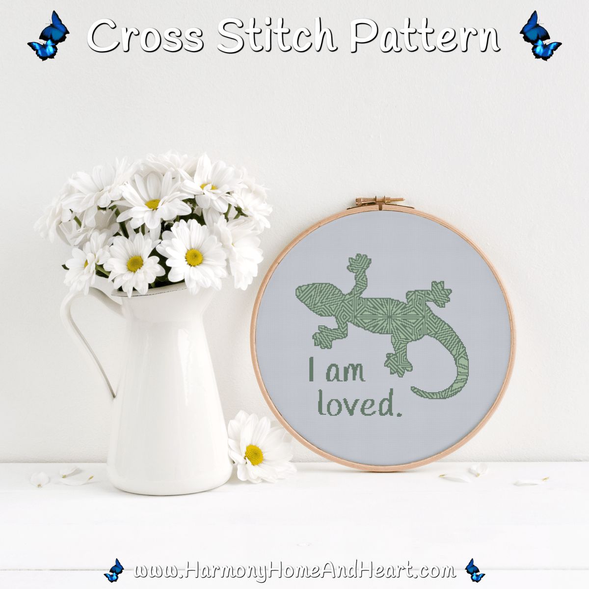 Australian Animal - Gecko - I Am Loved - Affirmation Cross Stitch Pattern