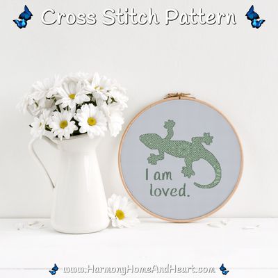 Australian Animal - Gecko - I Am Loved - Affirmation Cross Stitch Pattern