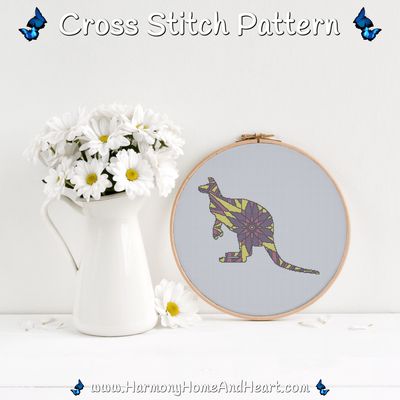 Australian Animal - Kangaroo - Mandala Silhouette Cross Stitch Pattern