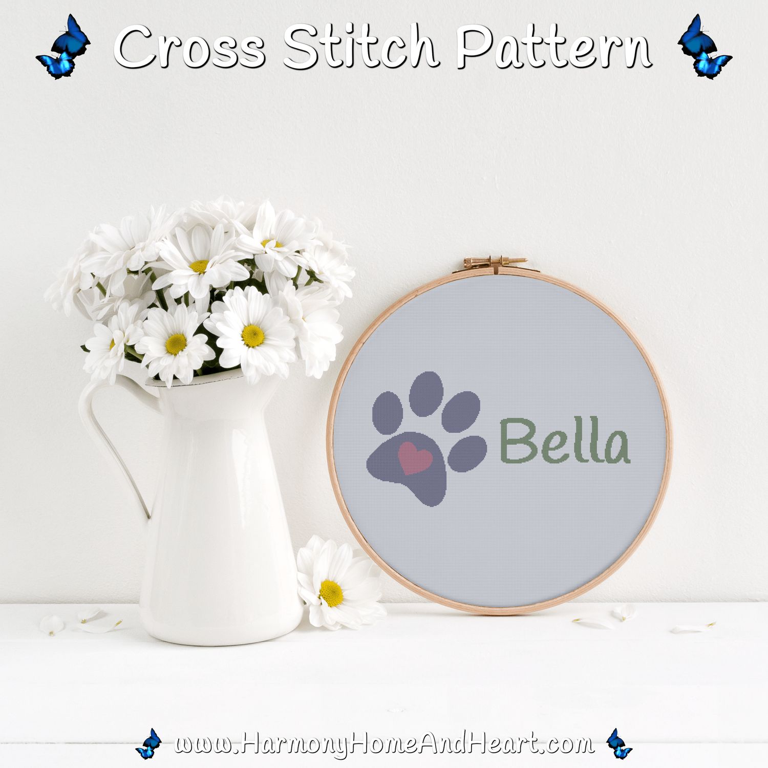 Custom Paw Print Name Cross Stitch Pattern