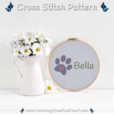 Custom Paw Print Name Cross Stitch Pattern Custom Paw Print Name Cross Stitch Pattern