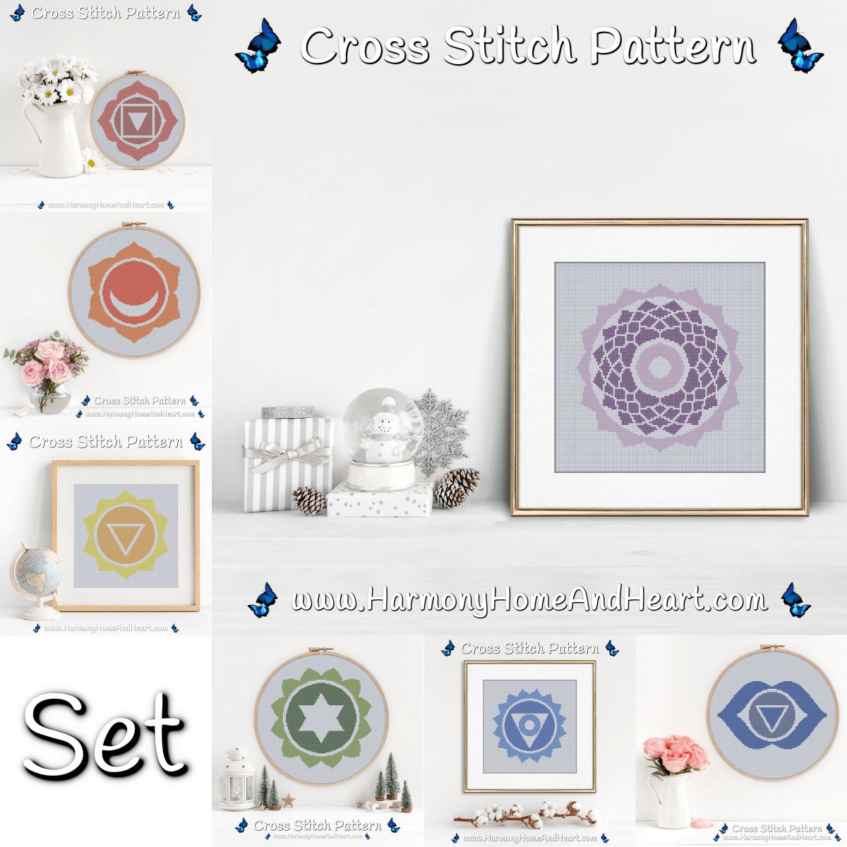 Set of Seven Chakras Cross Stitch Patterns - Save Over 35% - Bundle