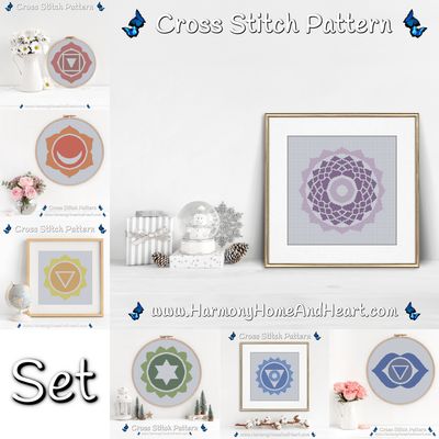 Set of Seven Chakras Cross Stitch Patterns - Save Over 35% - Bundle Set of Seven Chakras Cross Stitch Patterns - Save Over 35% - Bundle