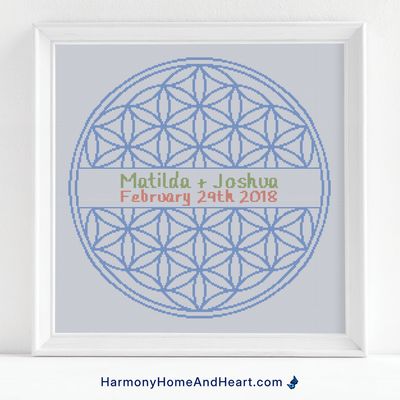 Custom Wedding Flower Of Life Cross Stitch Pattern