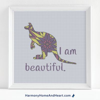 Australian Animal - Kangaroo - I Am Beautiful - Affirmation Cross Stitch Pattern